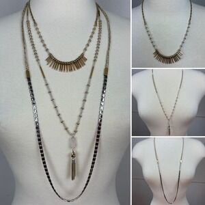 Stella & Dot Riad Layering Necklace 7-in-1 Necklace Silver Gold Pink Tassel Boho